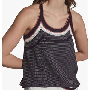 REISS Women's Sz 2 Navy Blue Print Tori Scarf Racerback Sleeveless Top Geometric